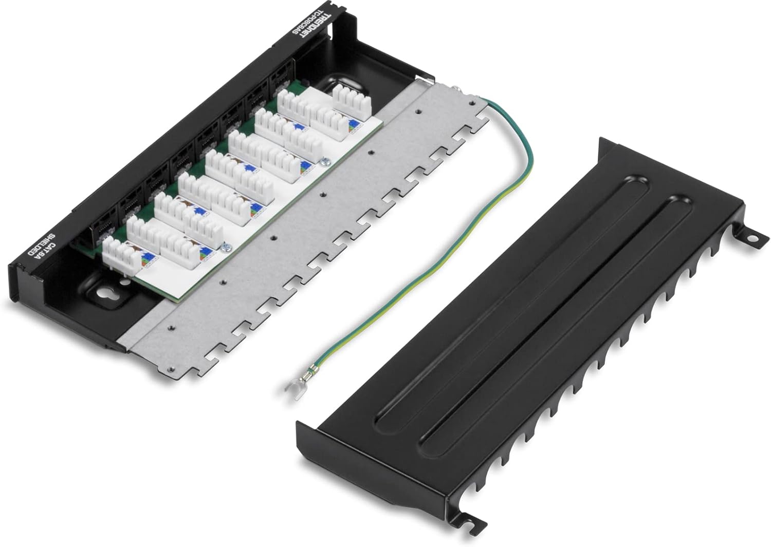 TRENDnet 8-Port Cat6A Shielded Wall Mount Patch Panel, 1000BASE-T/ 10GBASE-T Support, Wall mounting Options, Compatible with cat5e, cat6, cat6a, 110 or Krone Type, TC-P08C6AS 8 Port Cat6A