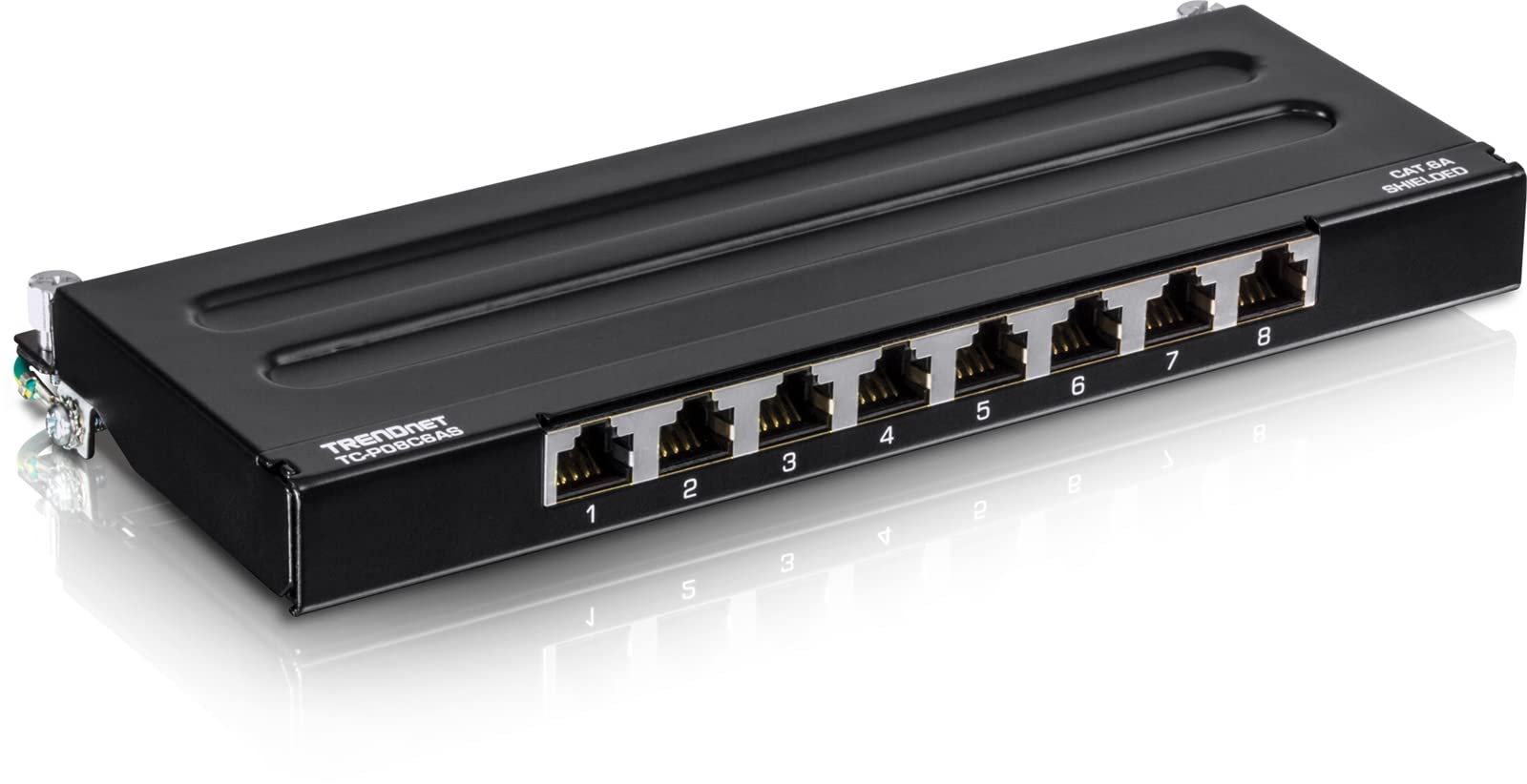 TRENDnet 8-Port Cat6A Shielded Wall Mount Patch Panel, 1000BASE-T/ 10GBASE-T Support, Wall mounting Options, Compatible with cat5e, cat6, cat6a, 110 or Krone Type, TC-P08C6AS 8 Port Cat6A