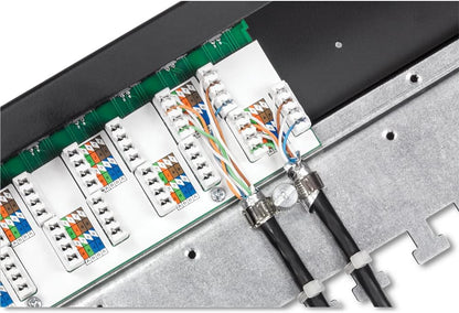 TRENDnet, 16-Port Cat6A Shielded Patch Panel, Black, Copper, Rack Mount, Compatible with Switches, 1U, 1000BASE-T / 10GBASE-T Support, ANSI/EIA/TIA 568-B.2-1, ISO/IEC 11801, -25°C – 50°C