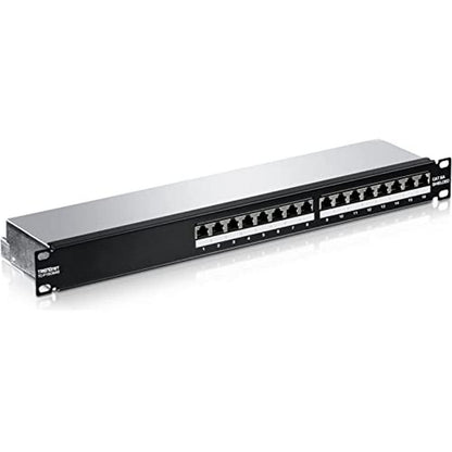 TRENDnet, 16-Port Cat6A Shielded Patch Panel, Black, Copper, Rack Mount, Compatible with Switches, 1U, 1000BASE-T / 10GBASE-T Support, ANSI/EIA/TIA 568-B.2-1, ISO/IEC 11801, -25°C – 50°C