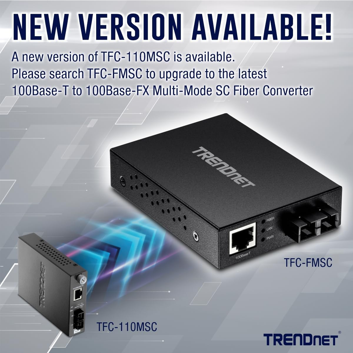 TRENDnet 100Base-TX to 100Base-FX Multi Mode SC Fibre Media Converter (2 km, 1.2 miles), Fibre to Ethernet Converter, RJ-45 Port, Fibre Port, Wall Mountable, TFC-110MSC