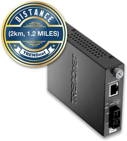 TRENDnet 100Base-TX to 100Base-FX Multi Mode SC Fibre Media Converter (2 km, 1.2 miles), Fibre to Ethernet Converter, RJ-45 Port, Fibre Port, Wall Mountable, TFC-110MSC