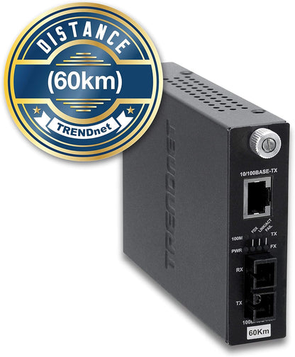 TRENDnet TFC-110S60i Intelligent 10/100Base-TX to 100Base-FX Single Mode SC Fiber Converter (60KM) 60 KM Intelligent