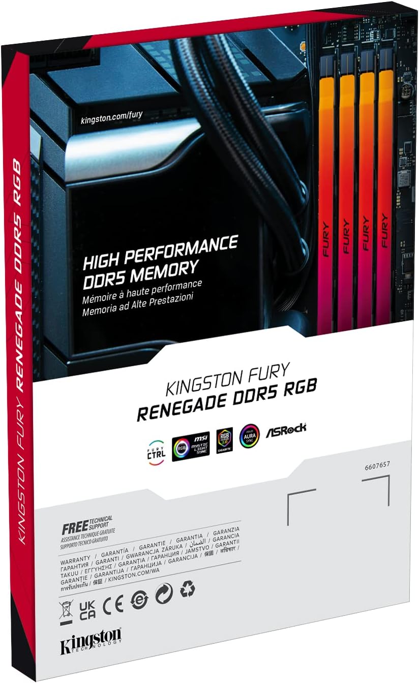 Kingston Fury Renegade Schwarz RGB XMP 64GB (6000MT/s DDR5 CL32 DIMM Desktop Gaming Speicher (Kit mit 2 ) - KF560C32RSAK2-64 Schwarz 64GB Kit mit 2 6000MT/s 16Gbit