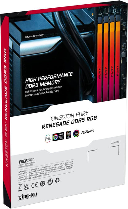 Kingston Fury Renegade Schwarz RGB XMP 64GB (6000MT/s DDR5 CL32 DIMM Desktop Gaming Speicher (Kit mit 2 ) - KF560C32RSAK2-64 Schwarz 64GB Kit mit 2 6000MT/s 16Gbit