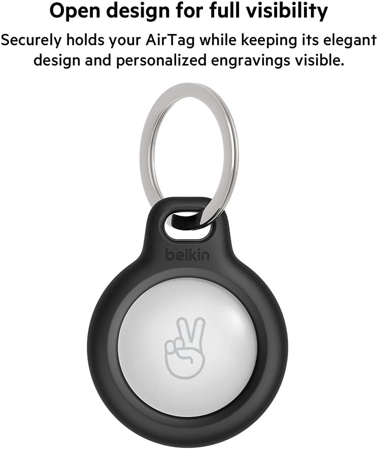 Belkin AirTag Case with Key Ring (Secure Holder Protective Cover for Air Tag with Scratch Resistance Accessory) – 4-pack, Black