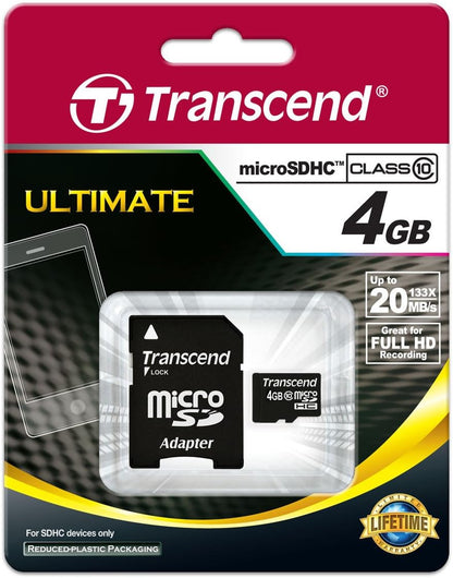 SD microSD Card 4GB Transcend SDHC Class10 w/ada