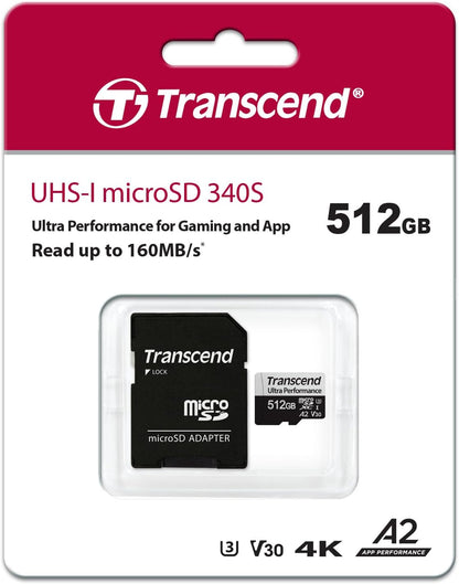 SD microSD Card 512GB Transcend SDXC USD340S w/Ada