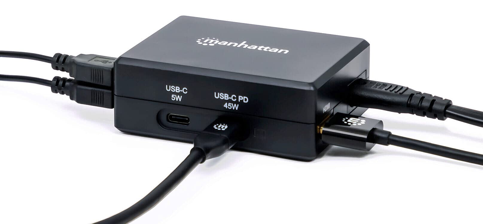Manhattan-Products Smart Lade-Hub - Multiport mit 1 x USB-C Power Delivery, 1 x USB-C, 2 x USB 3.0, 1 x HDMI Ports, Plug&Play, Zubehör - Schwarz