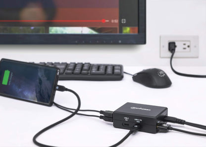 Manhattan-Products Smart Lade-Hub - Multiport mit 1 x USB-C Power Delivery, 1 x USB-C, 2 x USB 3.0, 1 x HDMI Ports, Plug&Play, Zubehör - Schwarz