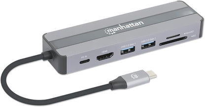 MANHATTAN 7-in-1 Docking Station USB C Male to HDMI Female 4K30Hz 2X USB-A 5Gbps Gigabit RJ45 USB-C PD 87W Card Reader