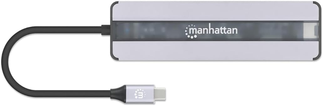 MANHATTAN 7-in-1 Docking Station USB C Male to HDMI Female 4K30Hz 2X USB-A 5Gbps Gigabit RJ45 USB-C PD 87W Card Reader