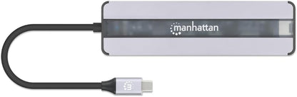 MANHATTAN 7-in-1 Docking Station USB C Male to HDMI Female 4K30Hz 2X USB-A 5Gbps Gigabit RJ45 USB-C PD 87W Card Reader