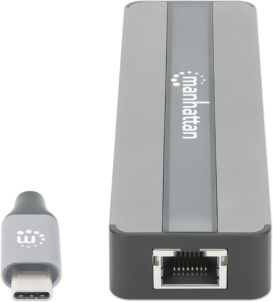 MANHATTAN 7-in-1 Docking Station USB C Male to HDMI Female 4K30Hz 2X USB-A 5Gbps Gigabit RJ45 USB-C PD 87W Card Reader