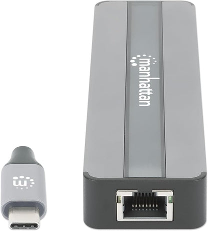MANHATTAN 7-in-1 Docking Station USB C Male to HDMI Female 4K30Hz 2X USB-A 5Gbps Gigabit RJ45 USB-C PD 87W Card Reader