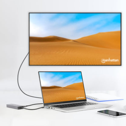 MANHATTAN 7-in-1 Docking Station USB C Male to HDMI Female 4K30Hz 2X USB-A 5Gbps Gigabit RJ45 USB-C PD 87W Card Reader