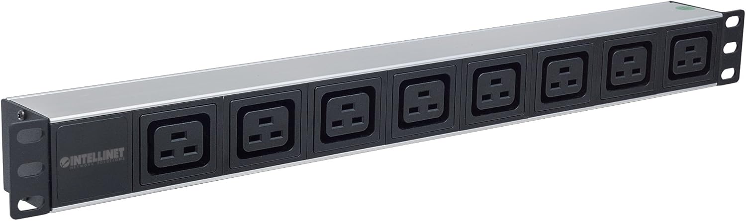 Intellinet 163613 19" 1U Rackmount 8-Output C19 Power Distribution Unit (PDU), With Removable Power Cable and Rear C20 Input