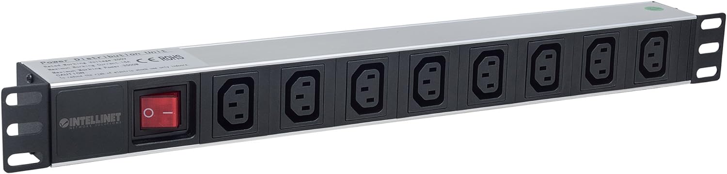 Intellinet 163620 19" 1U Rackmount 8-Output C13 Power Distribution Unit (PDU), With Removable Power Cable and Rear C14 Input 19-inch 8-way C13/C14