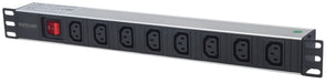 Intellinet 163620 19" 1U Rackmount 8-Output C13 Power Distribution Unit (PDU), With Removable Power Cable and Rear C14 Input 19-inch 8-way C13/C14