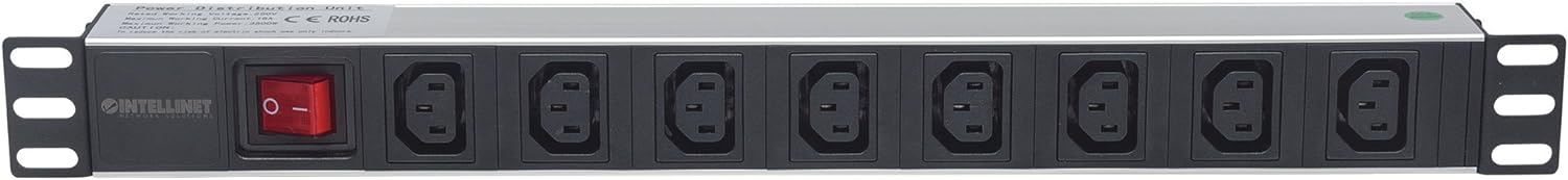 Intellinet 163620 19" 1U Rackmount 8-Output C13 Power Distribution Unit (PDU), With Removable Power Cable and Rear C14 Input 19-inch 8-way C13/C14