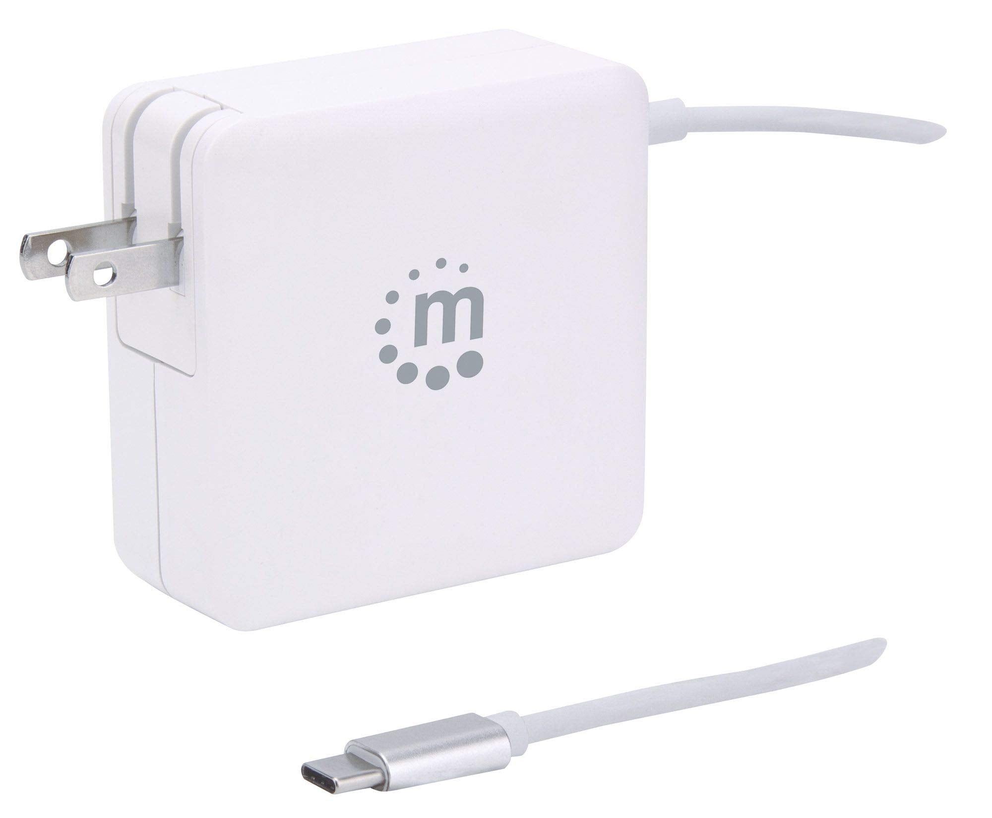Manhattan 180245 Power Delivery USB-Netzteil mit integriertem USB-C-Kabel 60 W USB-C Power Delivery-Port (PD 3.0) mit bis zu 60 W USB-A Ladeport bis zu 2,4 A weiß 60 Watt Weiß mit integriertem USB C Kabel