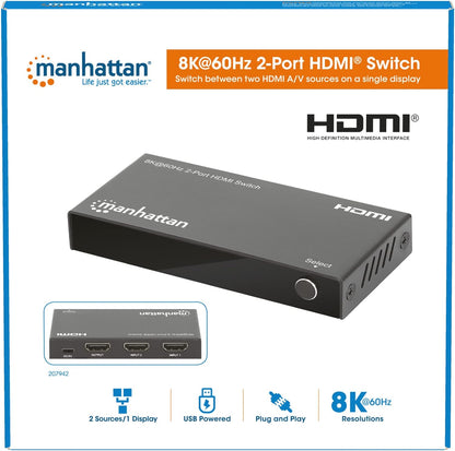 MANHATTAN 8K@60Hz 2-Port HDMI-Switch 48G IR-Fernbe