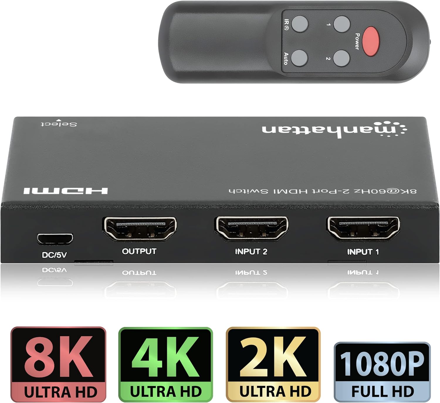 MANHATTAN 8K@60Hz 2-Port HDMI-Switch 48G IR-Fernbe
