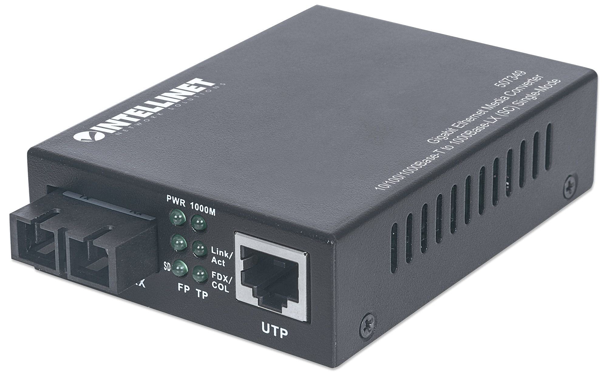 Intellinet 507349 Gigabit Ethernet Single-Mode Media Converter, 10/100/1000Base-T to 1000Base-LX (SC) Single-Mode, 20 km (12.4 mi)