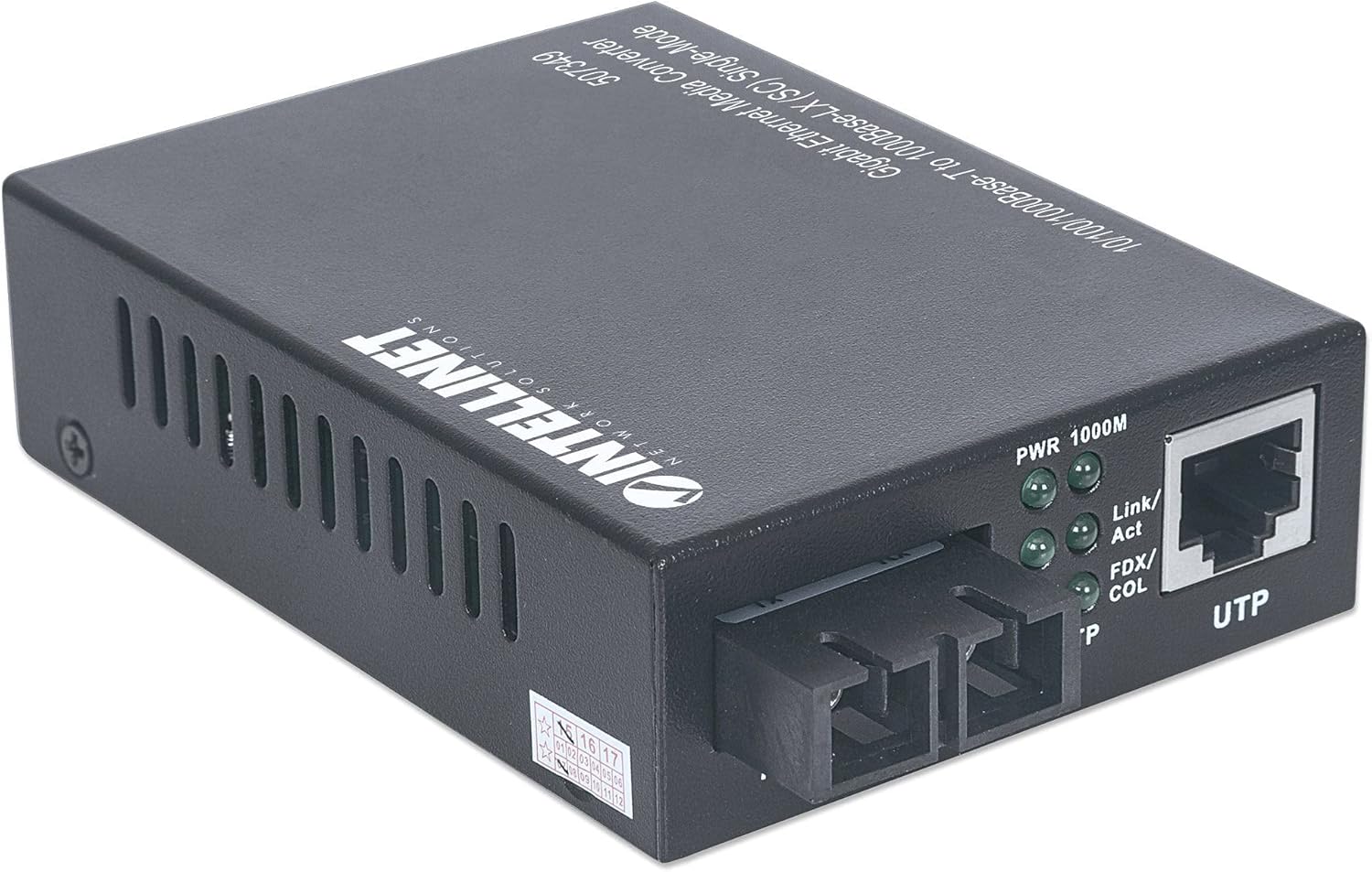 Intellinet 507349 Gigabit Ethernet Single-Mode Media Converter, 10/100/1000Base-T to 1000Base-LX (SC) Single-Mode, 20 km (12.4 mi)
