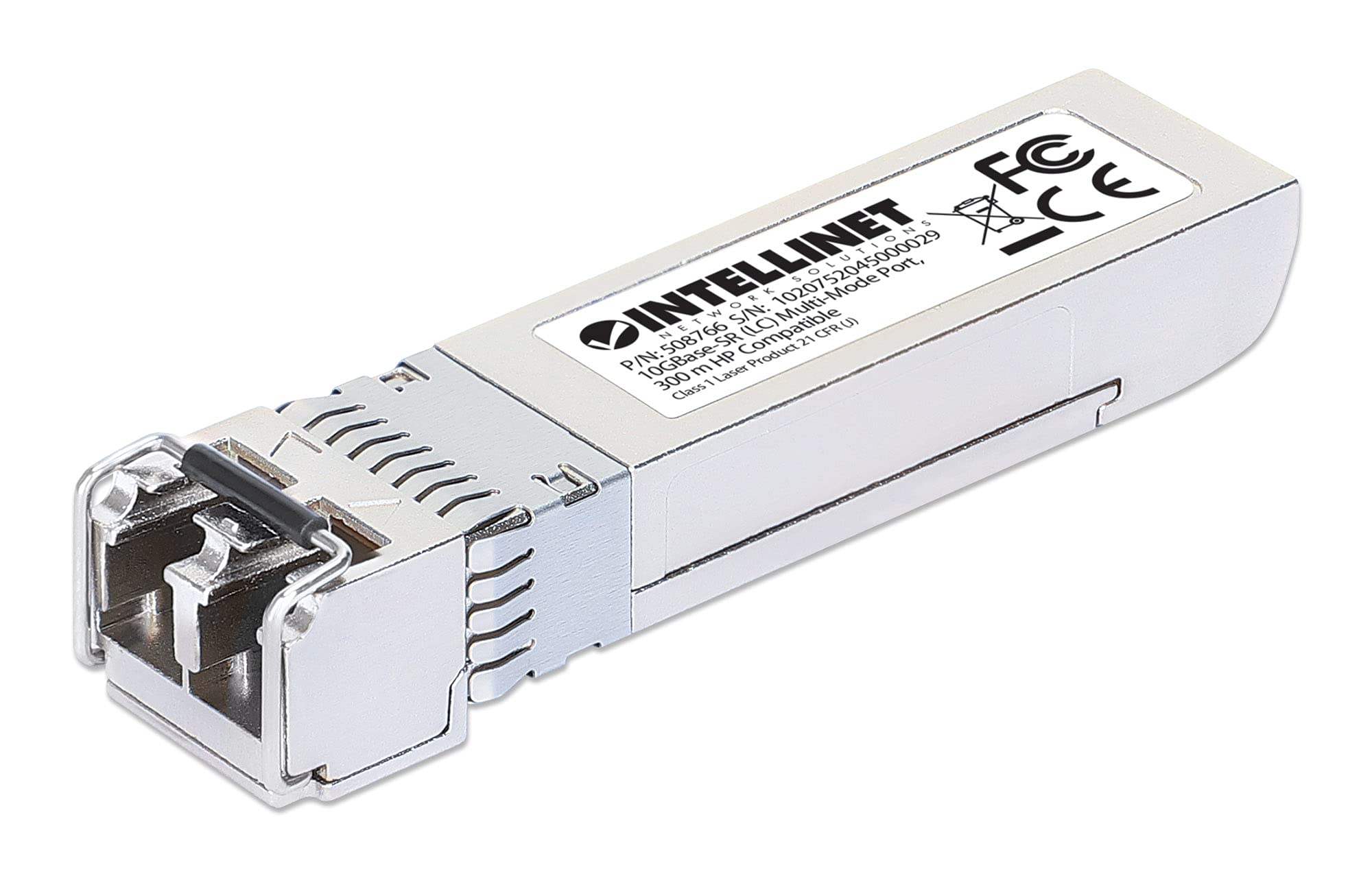 Intellinet Transceiver Module Optical, 10 Gigabit Fiber SFP+, 10GBase-SR (LC) Multi-Mode Port, 300m, Wavelength 850nm, Ethernet, Fibre, HPE Compliant, Equivalent to HPE J9150A / J9150D / JD092A /