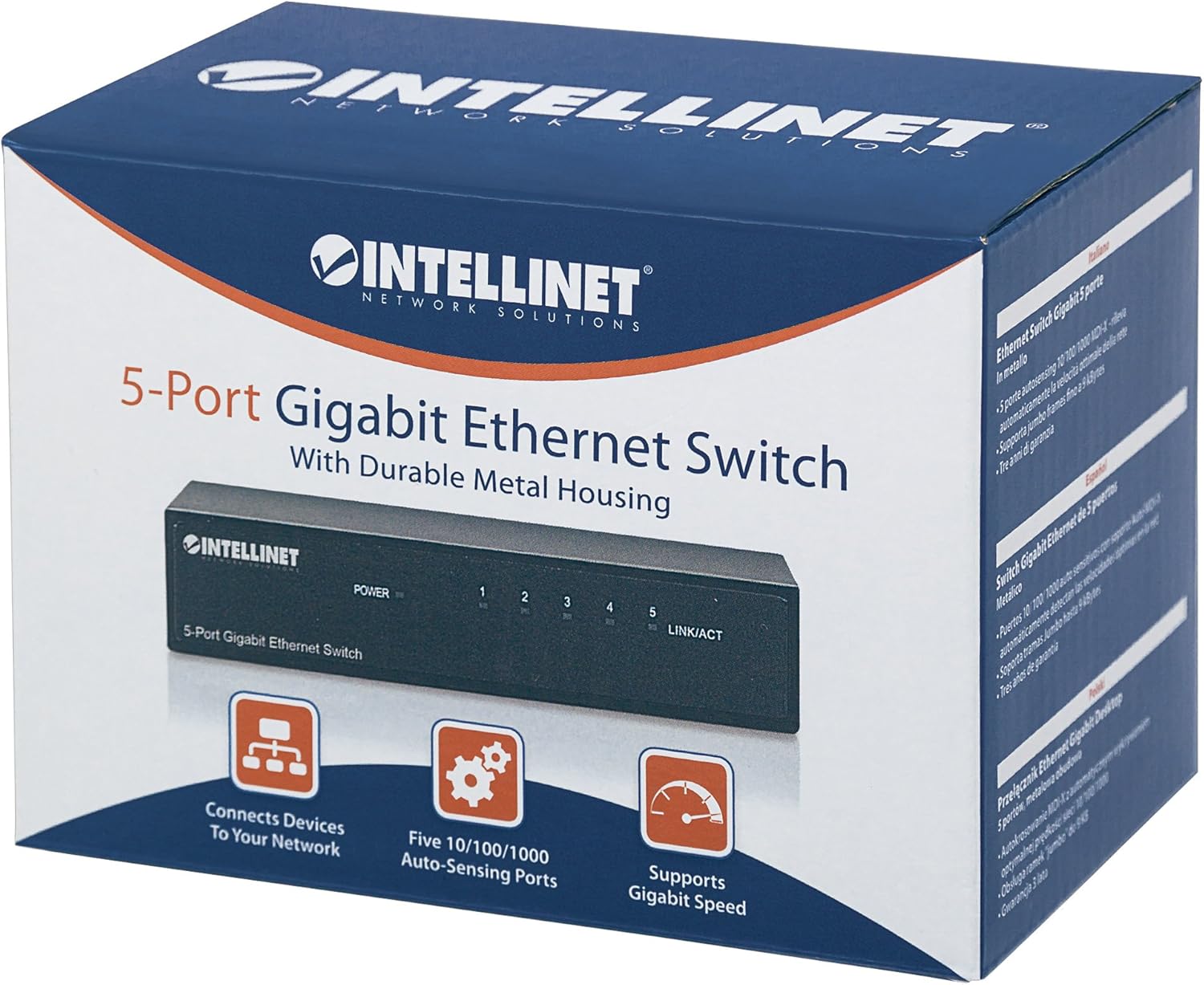 Intellinet 530378 5-Port Gigabit Ethernet Switch, Desktop Size, Metal Housing, IEEE 802.3az (Energy Efficient Ethernet) 5 Port Gigabit Desktop