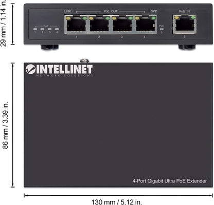 Intellinet Gigabit PoE++ Extender - 90 W Output Poe Budget, Extends PoE up to Another 328 ft., Fanless Quiet Design, Metal Housing - 3 Yr Mfg Warranty - 561617