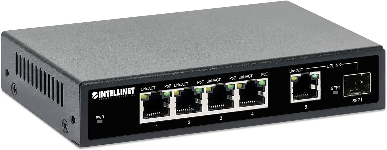 Intellinet 5-Port Gigabit Ethernet PoE+ Switch mit SFP-Port