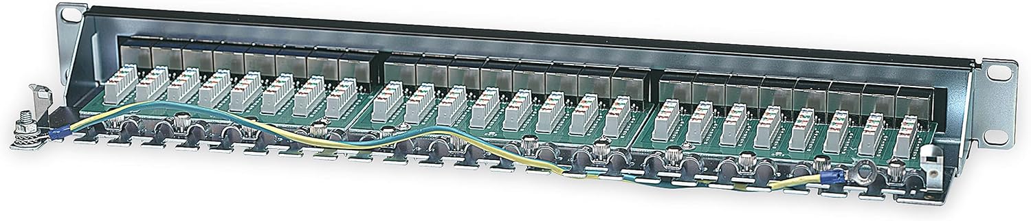 Intellinet Patch Panel, Cat6, FTP, 24-Port, 1U, Shielded, 90° Top-Entry Punch-Down Blocks, Black