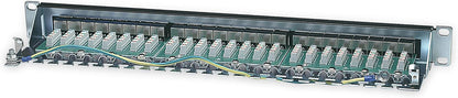 Intellinet Patch Panel, Cat6, FTP, 24-Port, 1U, Shielded, 90° Top-Entry Punch-Down Blocks, Black