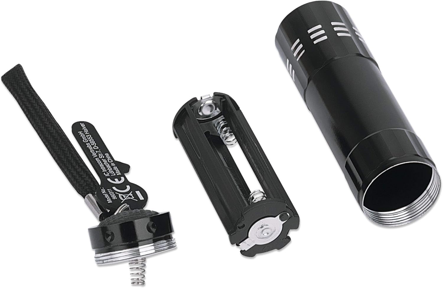 Manhattan-Products LED Taschenlampe mit Schlaufe - Aluminium Taschenlampe inkl. 3 AAA-Batterien, Kompakt, Outdoor, Handtasche, 45 Lumen - Schwarz, 960311