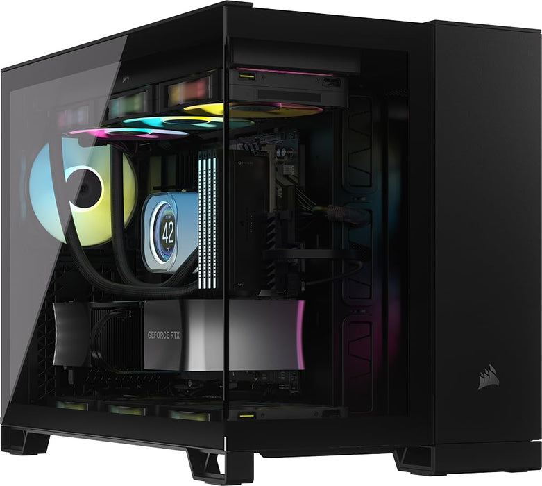CORSAIR iCUE LINK 2500X RGB Small-Tower mATX Dual Chamber PC Case – Panoramic Tempered Glass – Reverse Connection Motherboard Compatible – 2x CORSAIR RX120 RGB Fans Included – Black iCUE LINK 2500X RGB Black