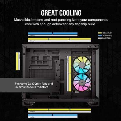 CORSAIR iCUE LINK 2500X RGB Small-Tower mATX Dual Chamber PC Case – Panoramic Tempered Glass – Reverse Connection Motherboard Compatible – 2x CORSAIR RX120 RGB Fans Included – Black iCUE LINK 2500X RGB Black