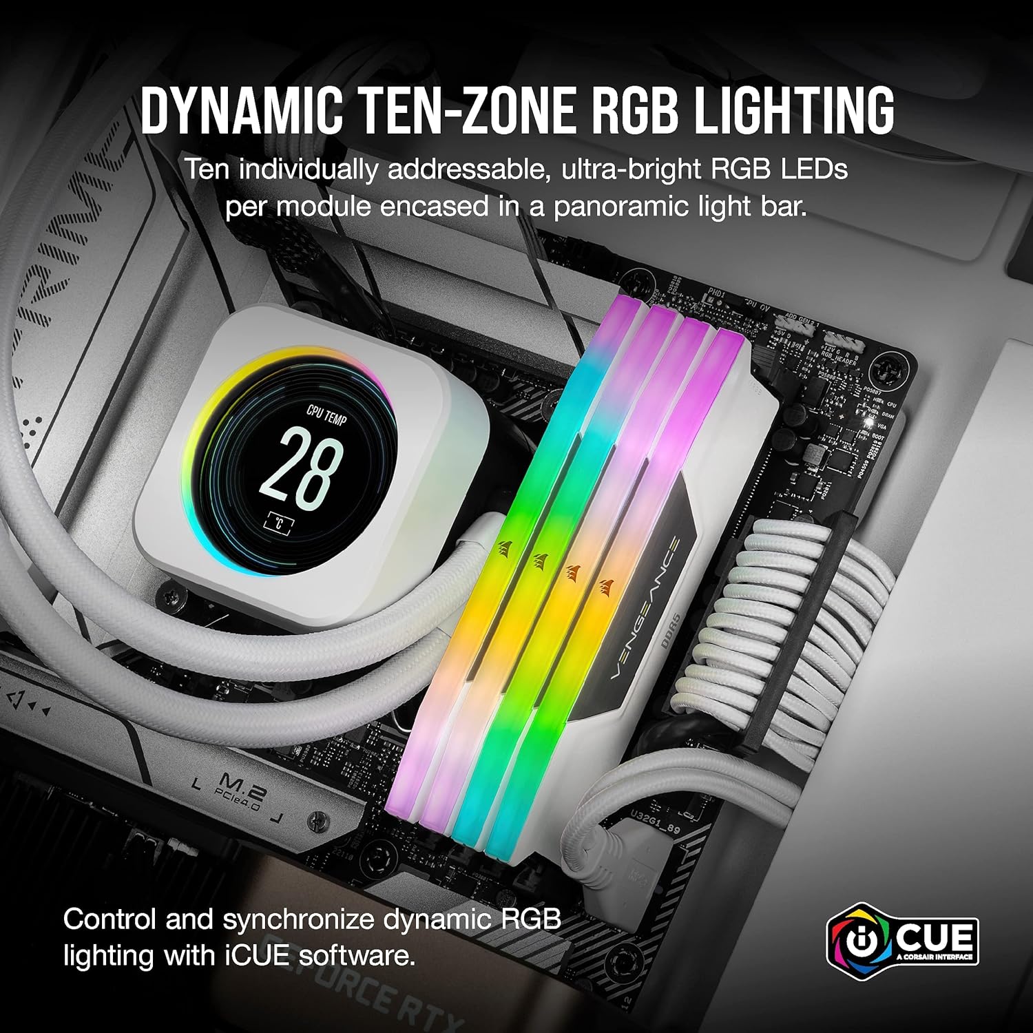 CORSAIR VENGEANCE RGB DDR5 RAM 32GB (2x16GB) 6000MHz CL40 Intel XMP iCUE Compatible Computer Memory - White (CMH32GX5M2B6000C40W) White 32GB (2x16GB)