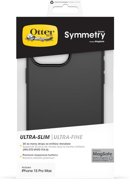 OtterBox Symmetry for MagSafe Case for iPhone 15 Pro Max, Shockproof, Drop proof, Protective Thin Case, 3x Tested to Military Standard, Black iPhone 15 Pro Max Black