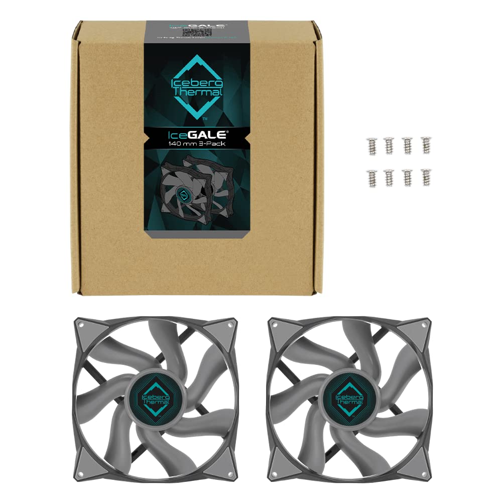 Iceberg Thermal IceGALE Xtra 140 mm PWM Kugellager Hochleistungs-Gehäuselüfter, Grau (2er Pack)