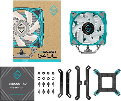 Iceberg Thermal IceSLEET G4 OC CPU Air Cooler 4 vernickelte Heatpipes mit ARGB 120 mm PWM Lüfter für Intel und AMD (Blaugrün) OC (Blaugrün)