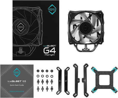 Iceberg Thermal IceSLEET G4 Midnight All-Black 4 vernickelte Heatpipes CPU Luftkühler mit ARGB 120 mm PWM Lüfter für Intel und AMD All Black(Limited Edition)
