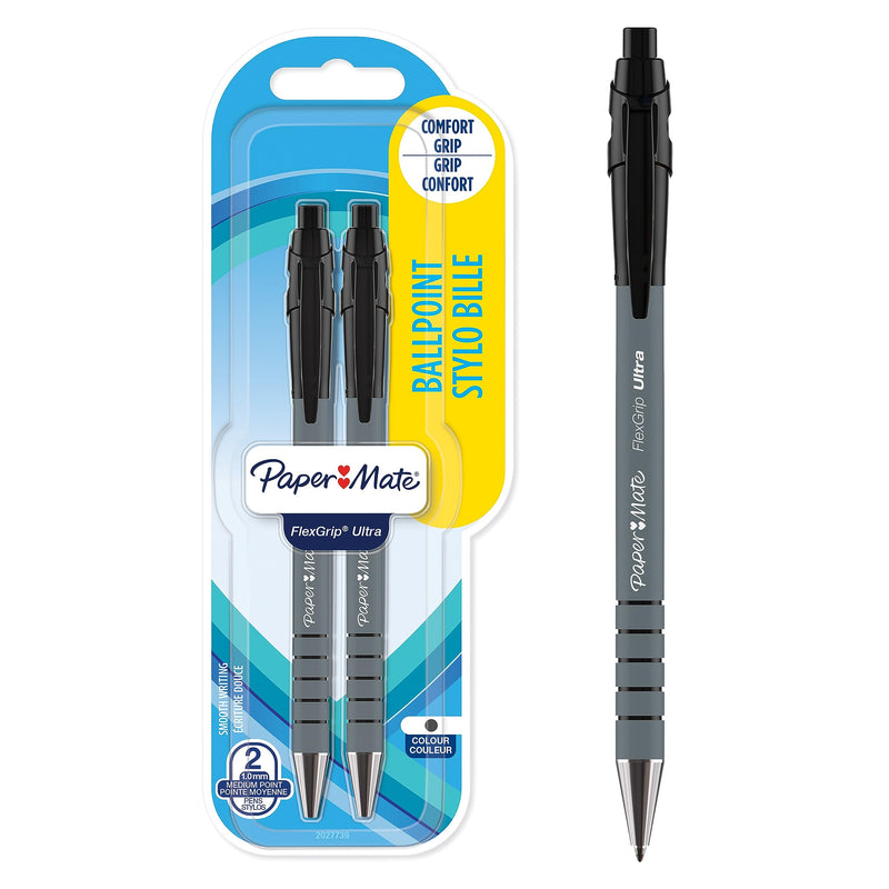 Paper Mate Flexgrip Ultra Retractable Ballpoint Pens | Medium Point (1.0 mm) | Black | Pack of 2 Black 1 count (Pack of 2) ballpoint