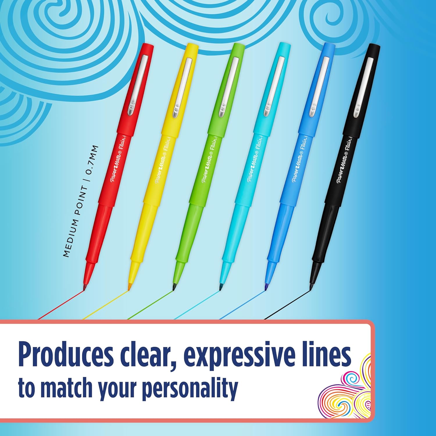 Paper Mate Flair rotuladores | punta mediana (0,7 mm) | azul marino | caja de 12