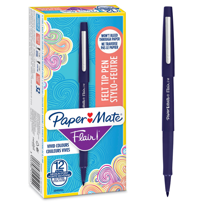 Paper Mate Flair rotuladores | punta mediana (0,7 mm) | azul marino | caja de 12