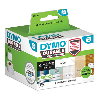 DYMO LW Durable Industrial Labels for LabelWriter Label Printers, White Poly, 25 x 25 mm, 2 Rolls of 850 (1933083