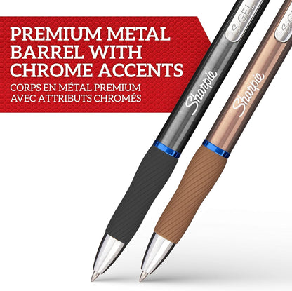 Sharpie S-Gel | Metal Gel Pens | Medium Point (0.7mm) | Steel Grey & Rose Gold | Blue Ink | 2 Pens & 2 Gel Pen Refills Blue 4 Piece Set Steel Grey & Rose Gold Barrels