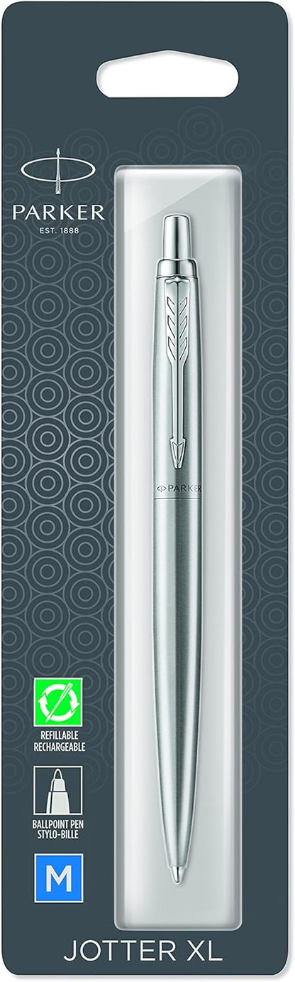 PARKER 2122760 Ballpoint Pen, Jotter XL Monochrome, Core Stainless Steel, Blue Blister Pack