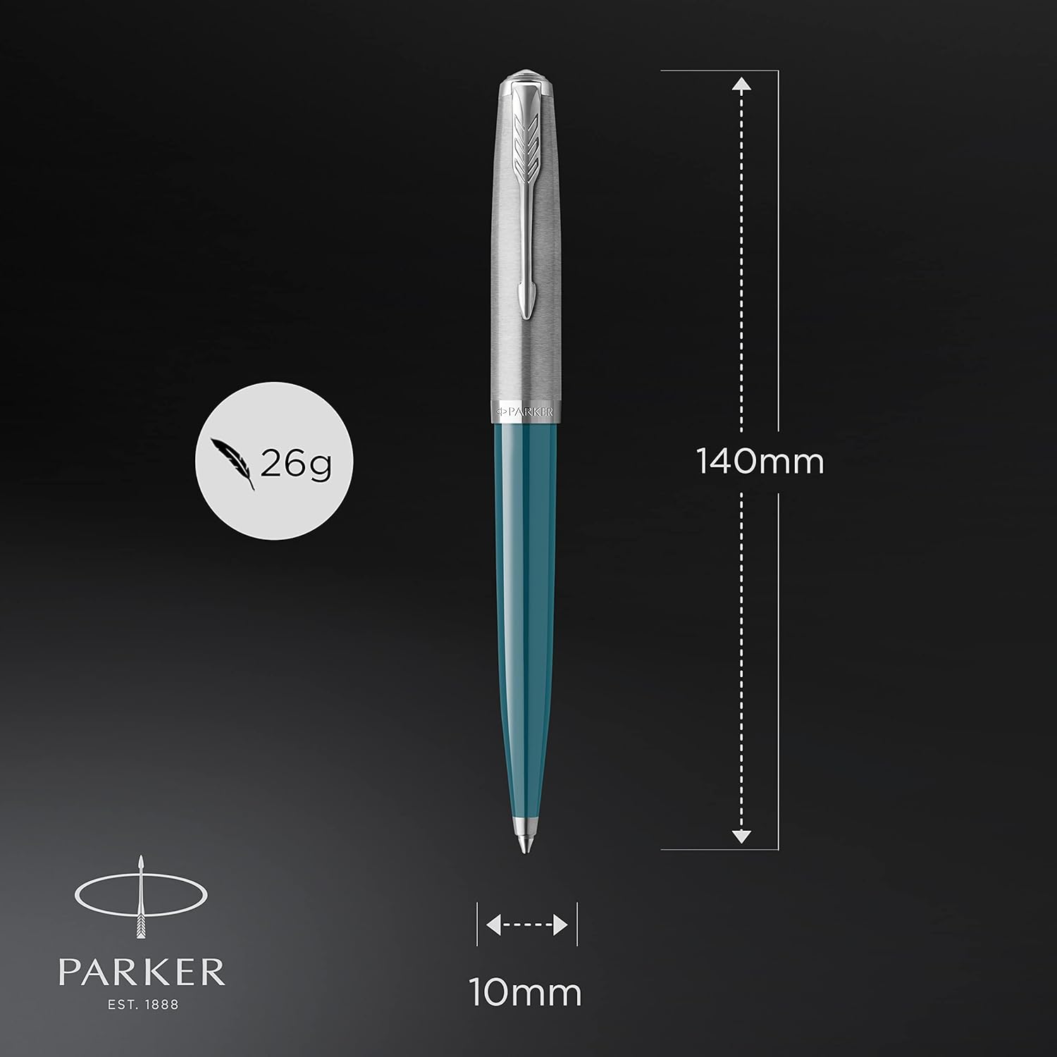 Parker 51 Ballpoint Pen | Teal Blue Barrel with Chrome Trim | Medium Point with Black Ink Refill | Gift Box